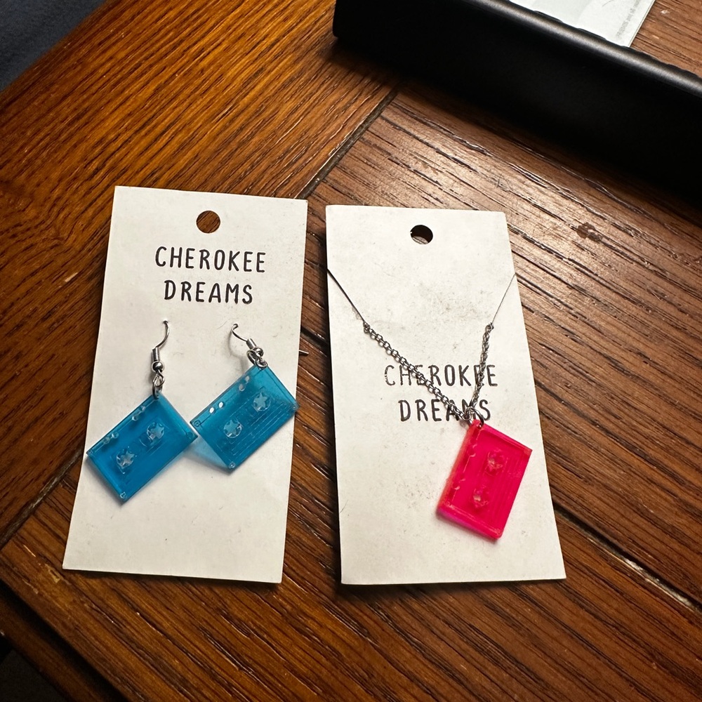 Cassette Shaped Earrings and Necklace Set